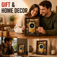 Cadre musical NFC en bois massif personnalisé, aimant de réfrigérateur, pour chanson DIY, pour 4 disques vinyles, plaque nominative personnalisée, avec fonction lumineuse et ventilateur, cadeau