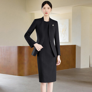 Women's Suit <b>Set</b> Black Midi Skirt Full Sleeve <b>Blazer</b> Anti-Wrinkle Office Lady Workwear Professional Dress - Product Image 1