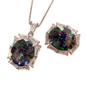 Ensemble de bijoux géométriques vintage 9 Fashion en cuivre plaqué or blanc avec zircone cubique taille coussin 15*18mm, collier et bagues, pour mariage et fête - Product Image 6