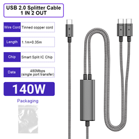 ULT-unite 2026 Nouveau câble de charge rapide intelligent USB2.0 Type C PD140W avec répartiteur d'alimentation 1 entrée 2 sorties pour PC/ordinateur portable