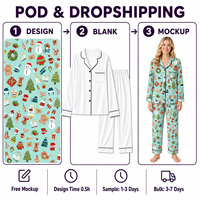 Pyjama personnalisé en polyester pour femme, motif bonhomme de neige de Noël, col cranté, couleur menthe, MOQ 1 pièce, livraison directe
