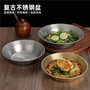 Stainless Steel Deep Plate Round Flat Bottom For Noodles Salad Crayfish Fruit Vegetables Home Use Solid Color - Product Image 4