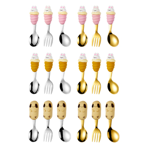 304 acier inoxydable réutilisable cuillère fourchette ménage dessin animé Animal poignée ensemble pour enfants - Product Image 6