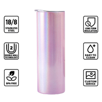 Nouveaux blancs de sublimation blancs à double paroi scintillants paillettes holographique 20oz isolé gobelet maigre droit pour impression à chaud