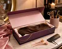 Boîte à perruque rigide magnétique avec logo personnalisé, emballage de luxe pour extensions de cheveux avec insert en satin pour les marques de beauté