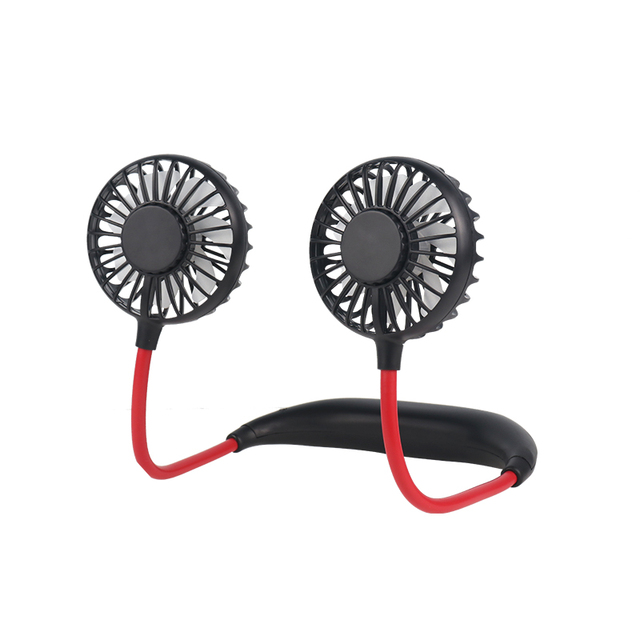 Summer Air Cooling Dual Fan Portable Folding Hand-Free Rechargeable Neck Band Mini Lazy Hanging Neck Fans with 3 Winds Speed