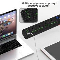 Nouvelle multiprise universelle avec ports USB, adaptateur secteur norme UE, quatre prises, interrupteur maître et câble de 2 mètres