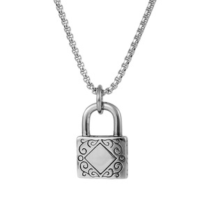 yunnique Lock Pendant Necklace Steel Color 60cm Chain Gift For Men Sweater Chain - Product Image 5