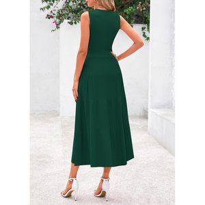 Vestido de punto plisado sin mangas de longitud midi para mujer FOXA, estilo casual, para trabajo o cóctel, color verde, primavera-verano - Product Image 2