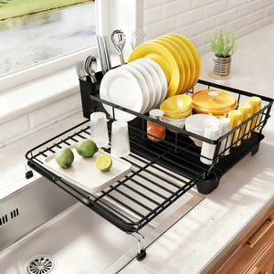 ชั้นวางจานแบบปรับขยายได้พร้อมถาดทรงสี่เหลี่ยมสำหรับจัดเก็บบนเคาน์เตอร์ครัว - Product Image 2