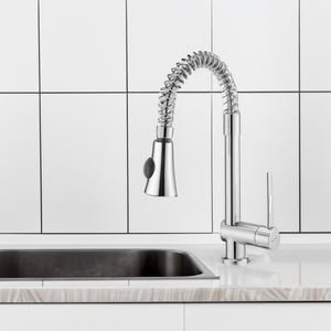 Mezclador de fregadero de una sola palanca cromado con resorte y herramienta de torneado de ducha extraíble - Product Image 3
