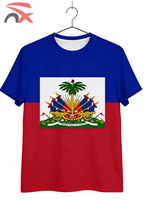 T-shirt personnalisé avec logo pour événements sportifs, fans, équipes, drapeau national d'Haïti, pour hommes et femmes