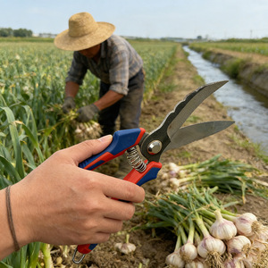 Cisaille à <span class=keywords><strong>ail</strong></span> à tête courbée avec lame en acier au carbone, cisailles <span class=keywords><strong>de</strong></span> taille pour droitiers pour une récolte efficace sur le terrain. Poignée en caoutchouc manuelle - Product Image 3