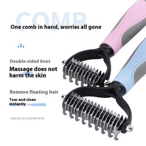 <span class=keywords><strong>Brosse</strong></span> de démêlage double face pour chiens TPR Poignée antidérapante Détachable Épilation rapide Couteaux en acier inoxydable sûrs - Product Image 4