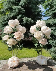 Wedding Decoration Stage Handmade Silk Peony Artificial Simulation Automatic Giant Organza Flowers Open Close Peony Flowers