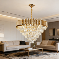 Lustre suspendu LED réglable en hauteur, style moderne, chrome et cristal, design nordique, pour hôtel et décoration intérieure