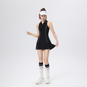 Robe de sport de golf et de tennis de luxe à col polo respirant avec poches séparées pour shorts, couleur contrastée, vente en gros - Product Image 3