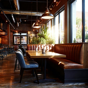 Conjunto de Muebles de Madera Modernos con Asiento de Cuero <span class=keywords><strong>para</strong></span> Bar, Cafetería, Restaurante, Banco, Mesa <span class=keywords><strong>y</strong></span> Silla - Product Image 1