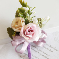 Roses blanches bleu ruban poignet Corsage mariage boutonnières tulipe Bracelet fleurs marié homme costume boutonnière broche broches mariage