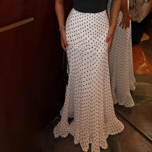 Falda Maxi de Gasa con Estampado de Puntos Blancos y Negros, Cintura Alta, Estilo Sirena, Elegante para Mujer, Ideal para Vacaciones de Verano y Eventos Nocturnos - Product Image 3
