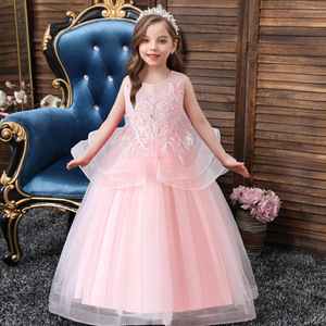 Robe de bal en tulle violet pour filles, col rond, costume de demoiselle d'honneur avec corsage orné et jupe superposée - Product Image 2