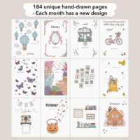 LABON Agenda A5 personnalisé non daté, journal personnalisé avec pages illustrées à la main, thèmes hebdomadaires et mensuels, papeterie, carnet, cadeau