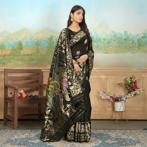 Black Silk Saree Traditional Indian <b>Wedding</b> & Party Wear Women's Best Price - Product Image 1