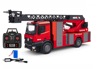 1/14 <span class=keywords><strong>Huina</strong></span> <span class=keywords><strong>1561</strong></span> Control remoto rociador camión de bomberos 22CH 2,4 GHz RC juguete de ingeniería con escalera y Luz - Product Image 1