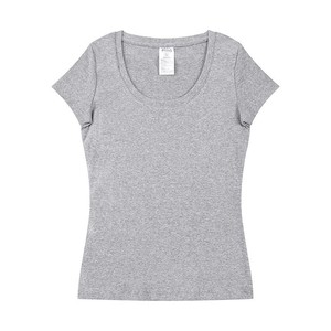 Camisetas ajustadas de cuello redondo para mujer, 91% algodón, 9% spandex, con logo personalizado, elásticas y ajustadas. - Product Image 3