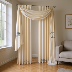 Paire de rideaux et cantonnières en organza froissé, 2 pièces, panneau de fenêtre style classique, translucide, installation sur tringle fixe, pour salon - Product Image 2