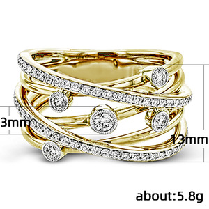 Bague de cocktail F294 en or massif 18 carats avec diamant taille brillant rond serti pavé, design géométrique, bague de fiançailles pour femme - Product Image 5