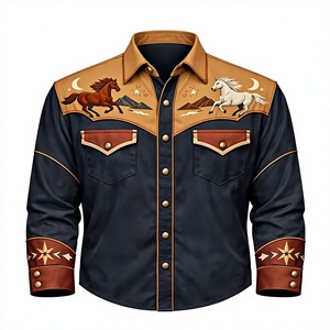 Camisa Vaquera Unisex de Manga Larga, 100% Algodón, Bordado Floral, Cuello Camisero, Botones, Estilo Rodeo, Vintage, Casual, Corte Ajustado - Product Image 1