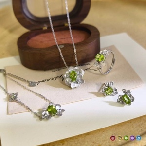Ensemble collier, boucles d'oreilles et bague en argent sterling 925 avec pierre de cristal naturelle, classique, pour femme, cadeau de fiançailles, certifié par une tierce partie - Product Image 2