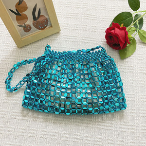 卸売 新品 手織り PVC ビーズ ショルダーバッグ ロングチェーン クロスボディ ミニバッグ シャイニーデザイン パーティー イブニングバッグ 2026 - Product Image 1
