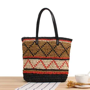 2023 Papier Stroh Geflecht Taschen Summer Beach Geometrie Design Ethnischen Stil Taschen Frauen Handtaschen Damen