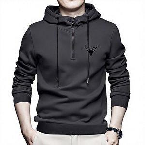 Sweat-shirt à capuche mi-zippé doublé pour homme, couleur bordeaux unie, avec logo cerf, coupe classique, tricoté, 100% numérique, design personnalisé, pour tenue formelle - Product Image 3