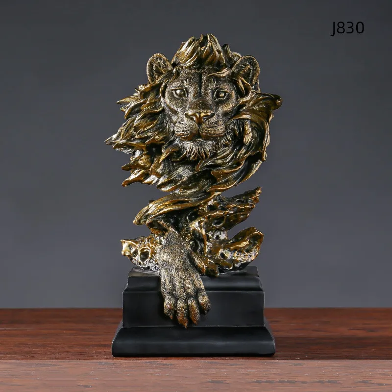 Cabeça de leão de resina decorativa, moderna, estilo europeu, escultura de animais, decoração de casa