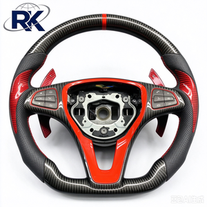 Convient à la <span class=keywords><strong>Mercedes</strong></span> <span class=keywords><strong>Benz</strong></span> Classe <span class=keywords><strong>C</strong></span> 2015-2021, volant en fibre de carbone rouge, marqueur central, cuir perforé, sport, directement de l'usine - Product Image 5