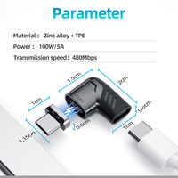 Adaptor zinc alloy magnetik, 20v 5A 100W Tipe C pengisian cepat konektor Usbc dengan lampu led untuk iPad MacBook