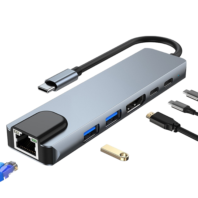 5-in-1 USB C Hub Adapter 4K for HDMI Ethernet USB 3.0/2.0 Ports Multiport Dongle PD Charging Docking Station for MacBook iPad XP
