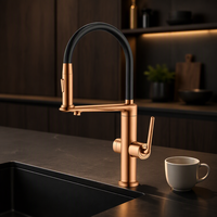 Robinet de cuisine extractible or rose avec eau purifiée, en laiton, 3 fonctions en 1, pour évier de cuisine, idéal pour les projets domestiques