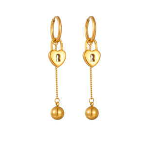 Qian Yue Gold Plated <b>Titanium</b> Steel Heart Star Pendant Earrings Women Fashion <b>Studs</b> Retro Chain Tassel E5068 - Product Image 5