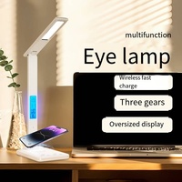 Lampe de bureau LED multifonctionnelle pliable avec protection oculaire, charge sans fil DC 5V, commande tactile intelligente pour l'étude, le bureau et la lecture