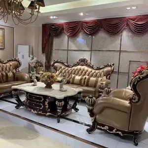 2024 wholesale wooden double-side carving leather sofa set good quality customize sofa