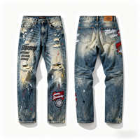 Jeans personnalisés en coton rétro brodés, nouvelle mode automne-été, coupe droite, jambes larges