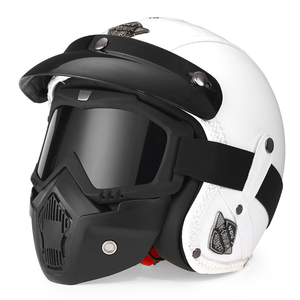 Nouveau casque de <span class=keywords><strong>moto</strong></span> rétro en cuir 3/4 ouvert, style vintage Cafe Racer, <span class=keywords><strong>masque</strong></span> détachable, coque ABS légère, toutes saisons - Product Image 1