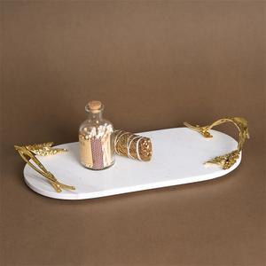 SAIDKOCC plateau en marbre naturel pour Dessert parfum bijoux vanité plateau avec poignée dorée pour <span class=keywords><strong>commode</strong></span> comptoir Table basse - Product Image 5