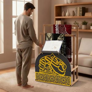 Soporte <span class=keywords><strong>de</strong></span> Madera Marrón Hecho a Mano para Alfombra <span class=keywords><strong>de</strong></span> Oración del Corán, Regalo para Eid, Ramadán, Decoración Musulmana, Soporte para Alfombra <span class=keywords><strong>de</strong></span> Oración Islámica para <span class=keywords><strong>el</strong></span> Hogar - Product Image 2