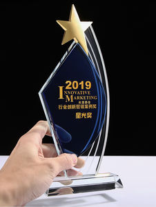 धातु के पांच-नुकीले स्टार के साथ उच्च गुणवत्ता वाले कस्टम के 9 क्रिस्टल ग्लास ट्रॉफी - Product Image 6