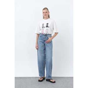 T-shirt en coton pour femme, manches régulières, tissu jersey, blanc, vue dos - Product Image 4